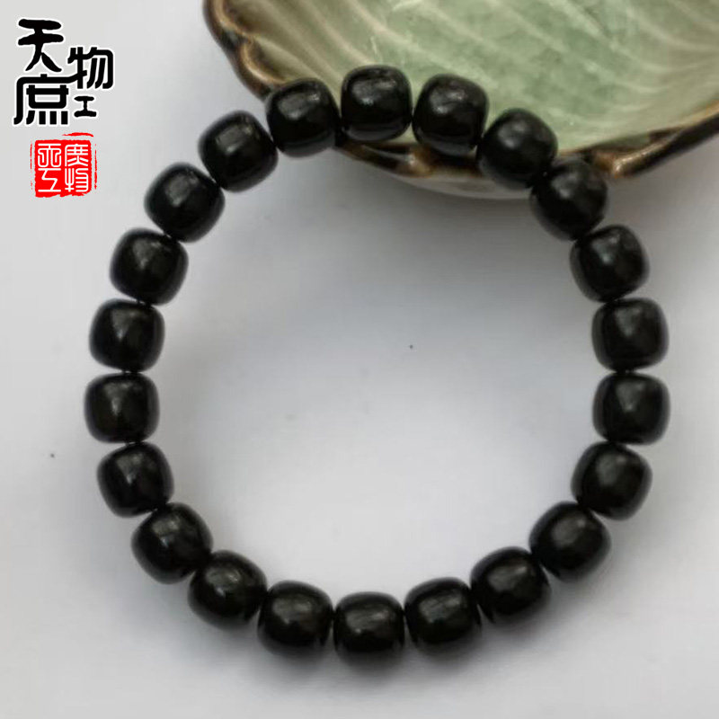 天然驴蹄子老型桶珠手串原黑色鱼籽纹哑光手链文玩珠串