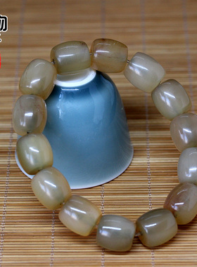 天然藏山羊桶珠手串原色通透带血丝角丝手链文玩珠串