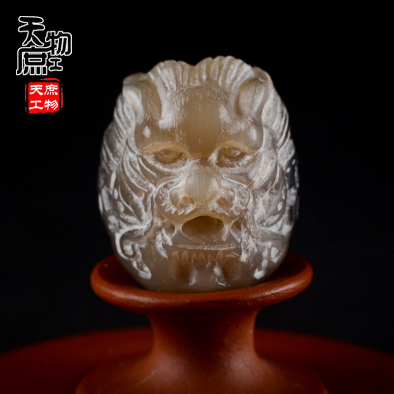 白花牦牛角顶珠雕刻龙头勒子两通隔珠配珠 星月菩提DIY配饰