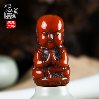 牧笛 牦牛角复古雕刻童子小和尚吊坠挂件星月菩提金刚DIY配件