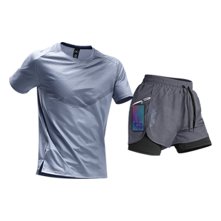 马拉松跑步运动套装男专业健身训练速干三分短裤夏季冰丝田径装备