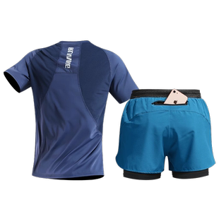 马拉松跑步运动套装男冰丝速干t恤夏季新款短袖骑行专业健身衣服