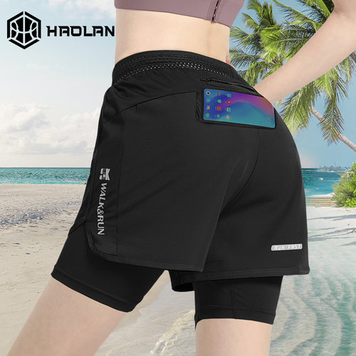 泳裤女士假两件防走光游泳短裤