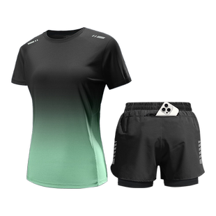 跑步运动套装女夏季冰丝速干衣短袖短裤大码瑜伽健身衣服2026新款