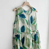 定染自制 背心裙 无袖 绿野仙踪水彩风高腰中长款 系带连衣裙中长款