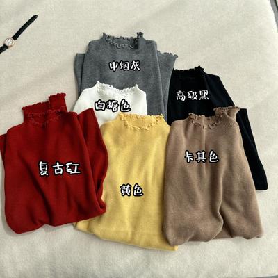 秋冬季新款绿色中领针织打底衫