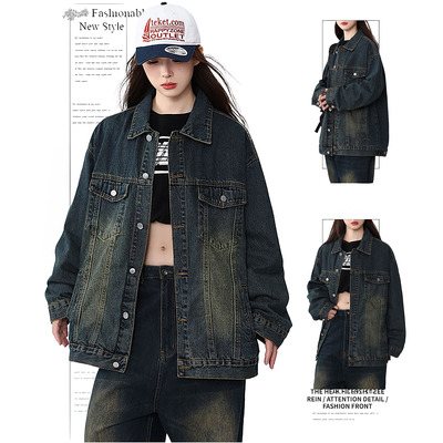 DUSK美式复古街头水洗复古蓝牛仔外套男女春秋季百搭情侣夹克上衣