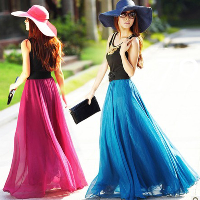Elastic waist Chiffon skirt 2019 new pattern Bohemia Pendulum Mopping the floor Yarn skirt Elegant longuettein the Women's clothing/Boutique , Skirts  category - from Buy2taobao.com to provide professional Taobao agent buy service