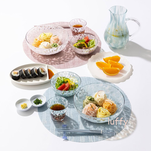 日本francfranc夏季新款波点小清新沙拉碗玻璃碗汤碗
