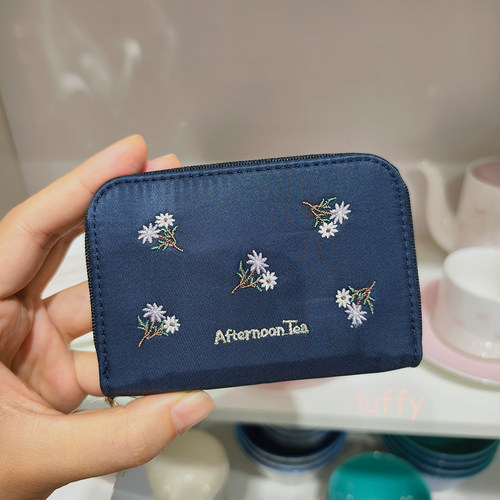 日本afternoontea刺绣卡包简约花卉卡包零钱包