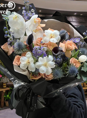 杭州鲜花速递同城卡布奇诺玫瑰花混搭花束爱人生日订花店配送上门