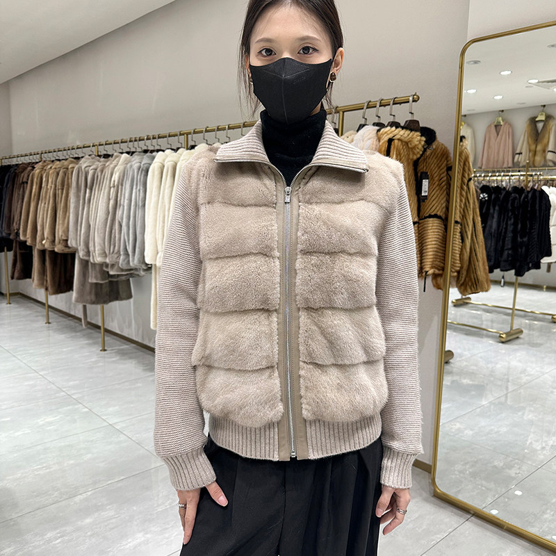 短款高级感90白鹅绒拼接水貂毛皮草外套女冬季超好看拼皮大牌毛衫