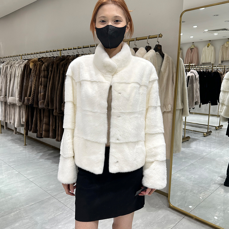 2024冬季横排立领天鹅绒水貂复古裘皮进口整貂皮大衣女皮草外套女