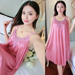 大码睡裙女夏胖mm孕妇夏天性感冰丝雪纺真丝宽松长款吊带连衣裙