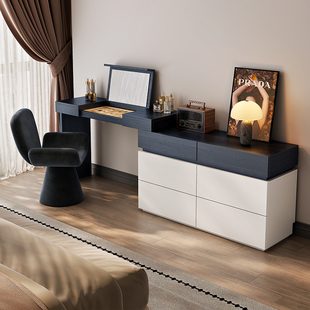 意式极简翻盖梳妆台斗柜一体卧室化妆床尾柜复古书桌电脑桌收纳柜