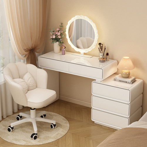 奶油风实木梳妆台斗柜一体卧室