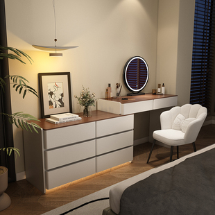 中古风卧室简约现代实木梳妆台床尾斗柜转角化妆桌胡桃木复古小型