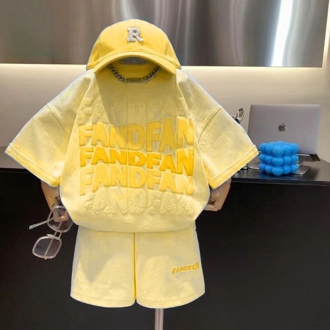 夏季男女童套装宝宝洋气儿童个性潮牌外贸INS字母短袖T恤运动短裤