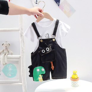 1男童牛仔背带裤套装2男宝短袖两件套3小童夏天衣服帅气潮童装4岁