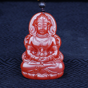 天然红玛瑙大观音吊坠男女款 玉石项链挂件玉佩玉坠菩萨挂坠本命年