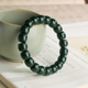 和田玉手链12MM沙枣青直切老型珠男女通款 绿色素圈单圈 手串时尚