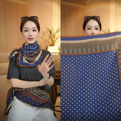 点睛蓝调新款棉质双面85围巾方巾