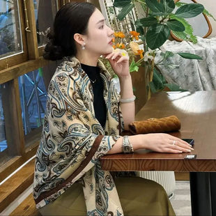 腰果花纹时尚百搭复古大气女披肩网红洋气休闲秋冬季长款丝巾围巾