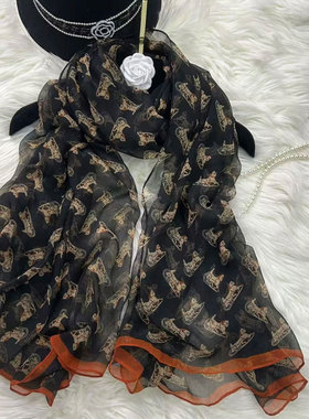 小马车垂感鳄鱼皱纱巾手工锁边130x180女士纱巾2025新款时尚百搭