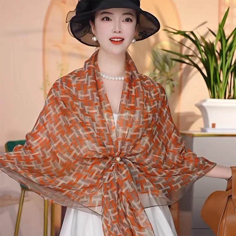 美人蕉橙正鸿A130*180云锦纱围巾百搭优雅时尚高端多功能长巾丝巾,服饰配件/皮带/帽子/围巾,围巾/丝巾/披肩,淘宝优惠券,粉丝福利购,淘宝优惠卷