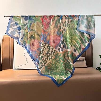 兰颜110薄款百变防晒大披肩丝棉方巾法式复古围巾百搭防晒披巾
