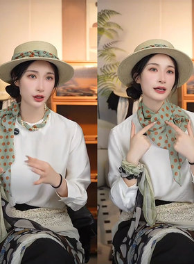 绿咖波点乔其双绉韩版飘带丝巾夏