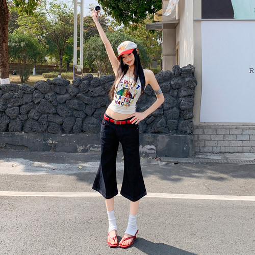｜XSD 【新品】！2026夏季｜美式微喇复古水洗红色缝线牛仔短裤五