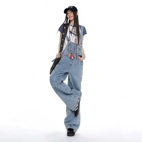 ｜XSD【新品】！2026夏季｜韩系阔腿背带裤高腰宽松减龄拖地牛仔