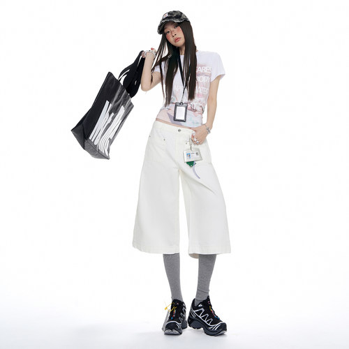 ｜XSD 【新品】！2026夏季｜美式阔腿牛仔七分裤宽松直筒白色牛仔