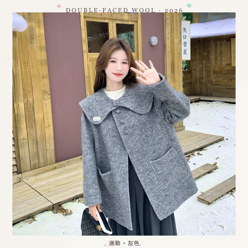 双面娃娃领羊毛大衣女中长款加厚