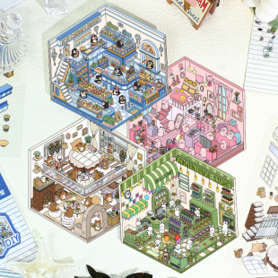 3D立体视觉叠堆造景贴纸解压2.0微缩场景DIY手工小屋手帐素材玩具