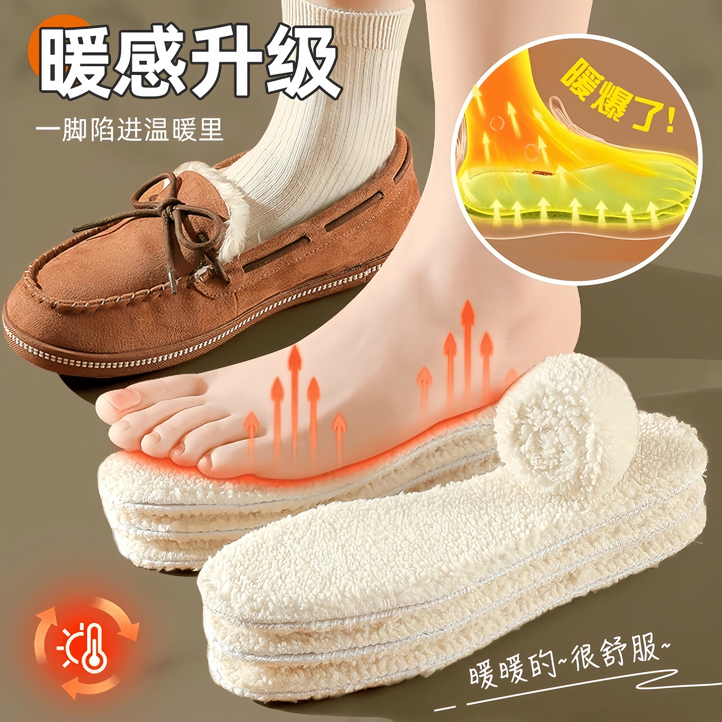超软踩屎感羊羔绒保暖鞋垫