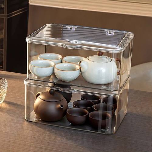 茶具收纳盒带盖防尘茶几茶杯整理