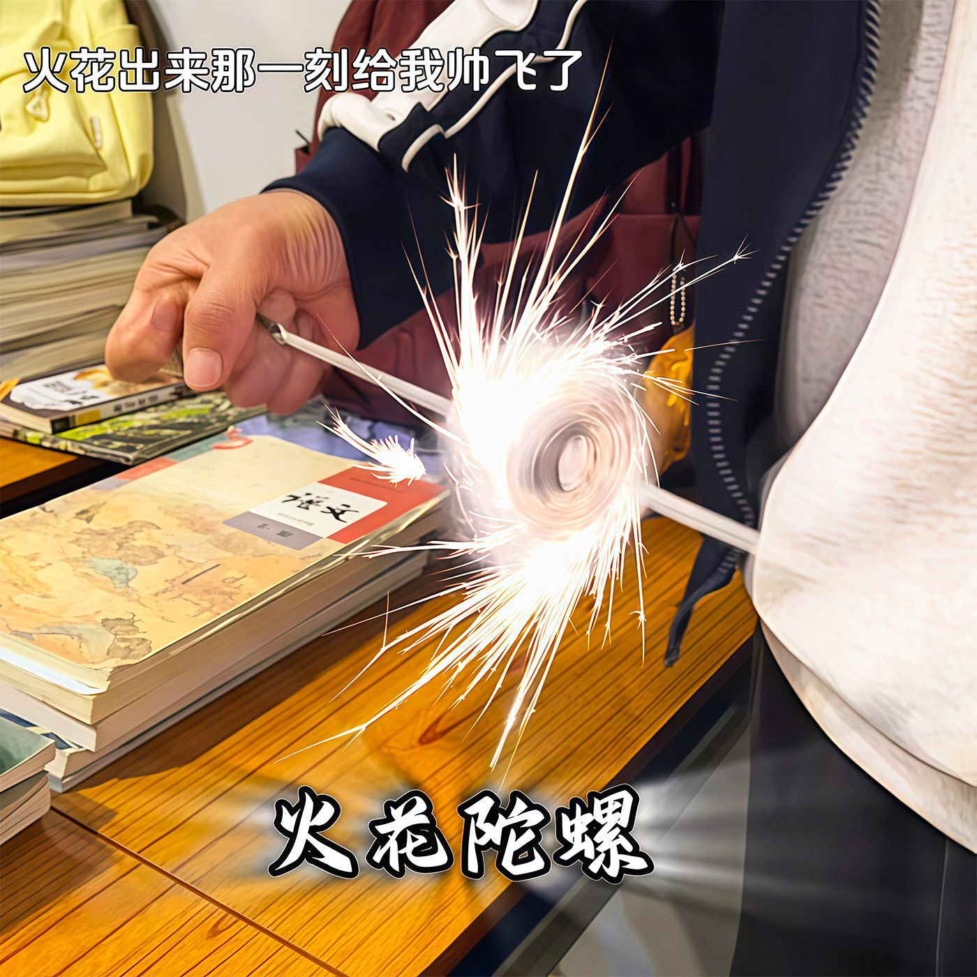 拉线火花陀螺炫酷爆旋带闪电玩具00后童年回忆新年寒假儿童小玩意