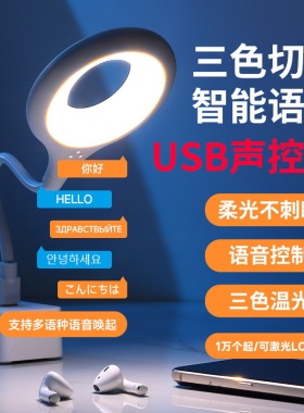智能语音小夜灯说话开关声控灯USB照明灯床头灯LED灯护眼灯学生灯