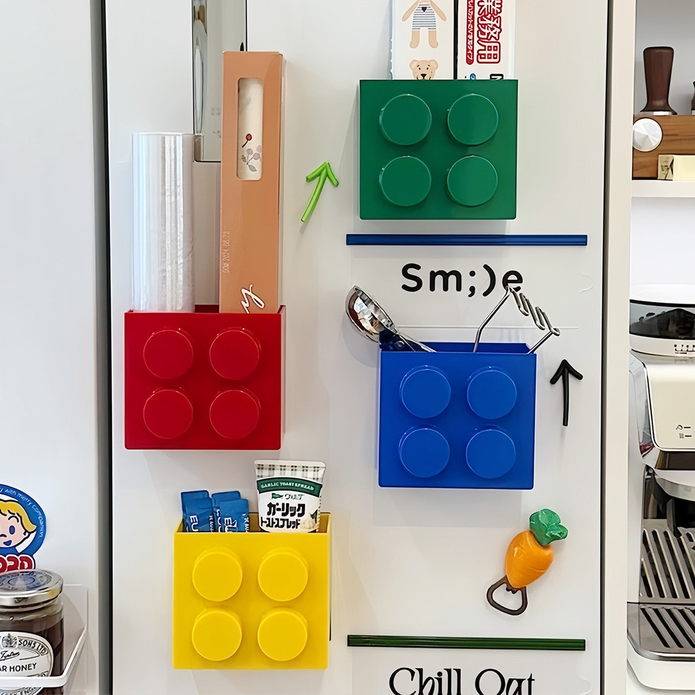磁吸置物架可爱积木磁吸收纳盒冰箱装饰贴保鲜膜置物架冰箱贴壁挂