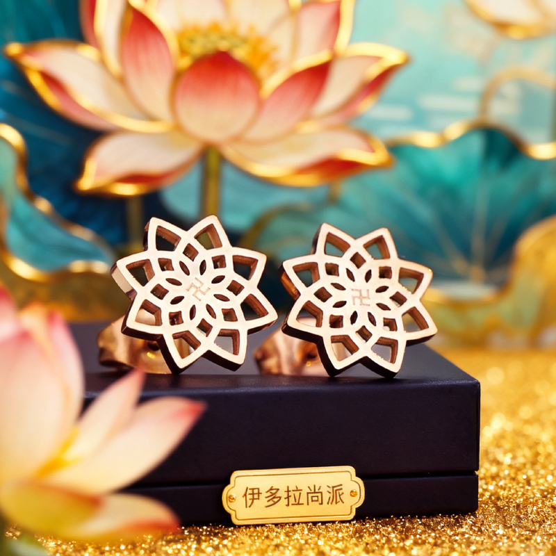 莲花耳钉女不掉色 玫瑰金耳环花朵18k耳坠钛钢耳饰玄学高级感彩金