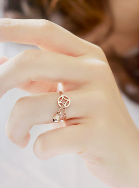 旺财铃铛钛钢戒指国风不掉色开口