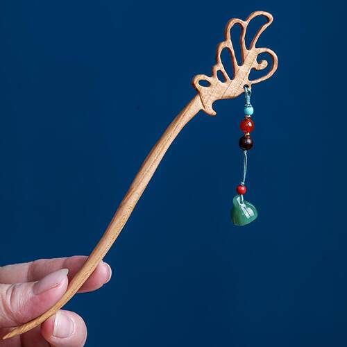 天然绿檀发簪新中式高级感