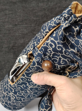 古风旧布纯棉学古传家壶杯套水壶包收纳袋子斜挎单肩束口袋595ML