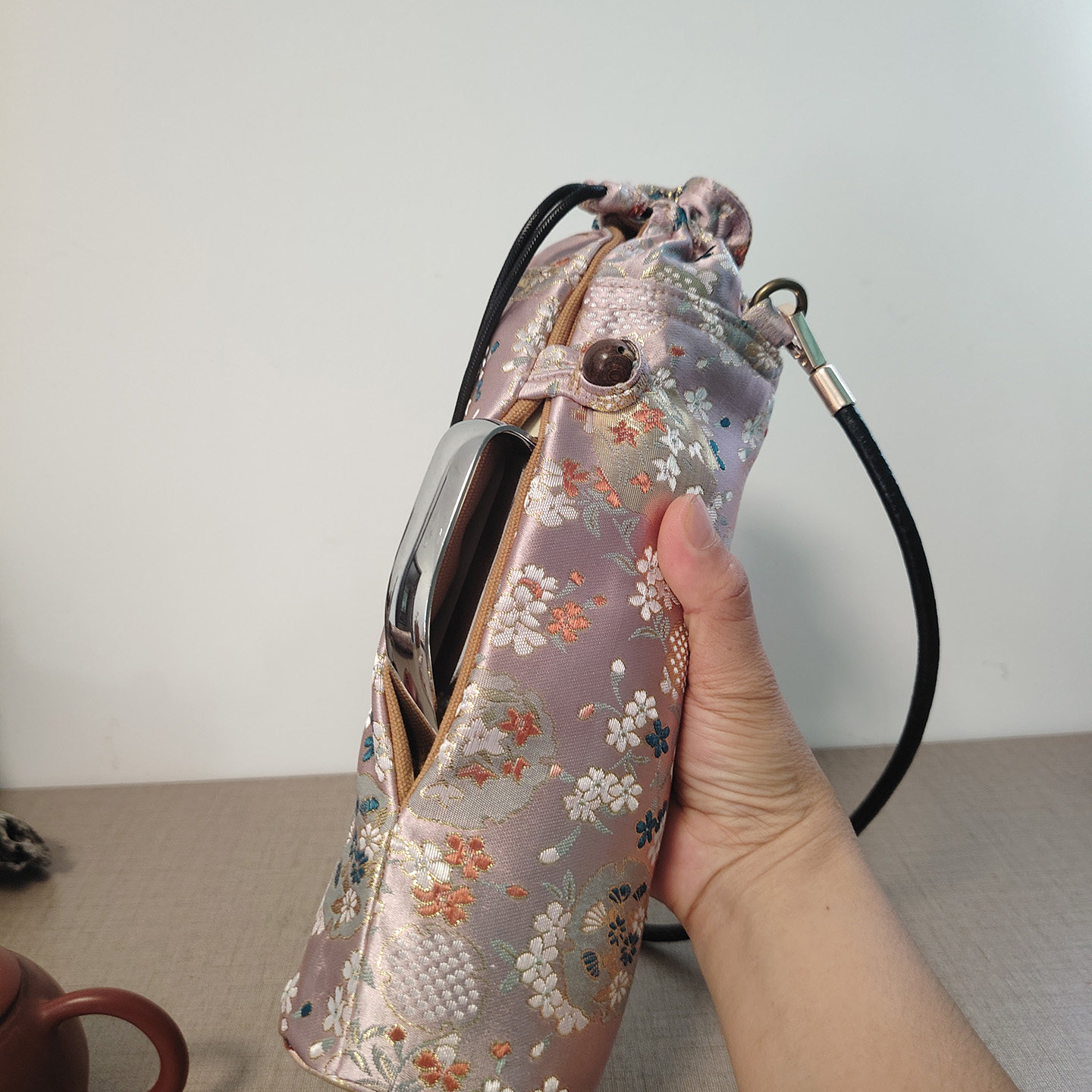 传家壶保护壶袋壶衣收纳轻便手提斜挎织锦粉色迷你高颜值茶具布包
