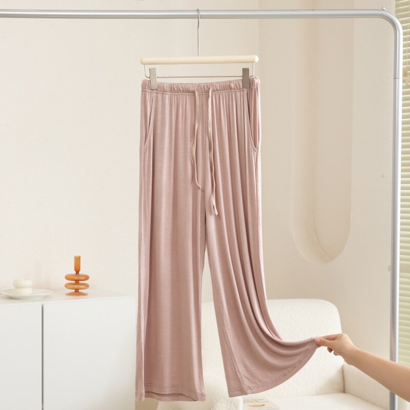 夏莫代尔高腰八分阔腿裤女春夏薄款小个子宽松加肥休闲裤纯色抽绳