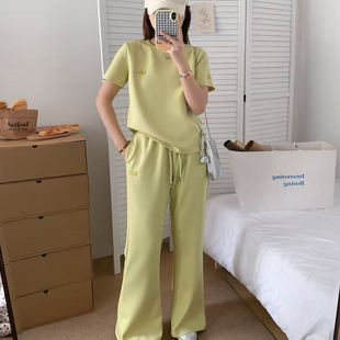 2025夏季韩版新款百搭圆领短袖T恤+休闲裤子二件套女时尚运动套装