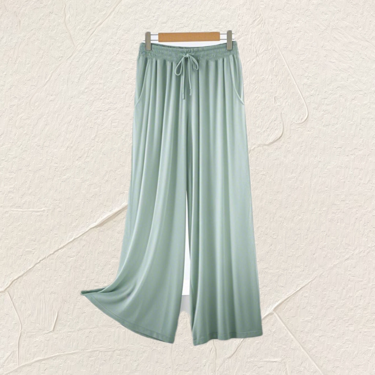 夏莫代尔高腰八分阔腿裤女春夏薄款小个子宽松加肥休闲裤纯色抽绳