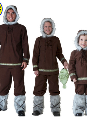 万圣节成人舞台儿童爱斯基摩人服装 北极服装 寒冬服装演出表演